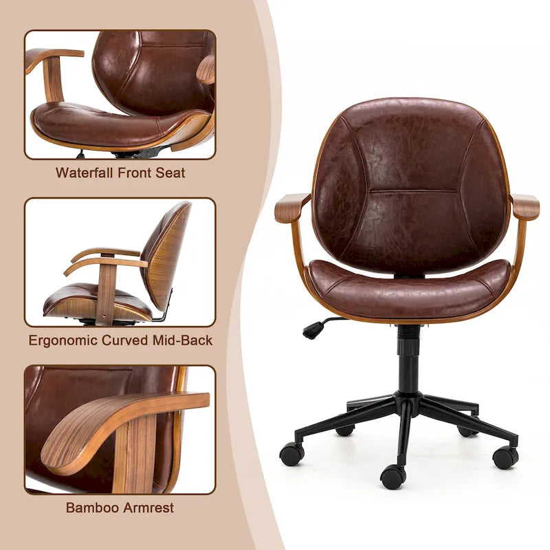 Fauteuil de bureau pivotant réglable en similicuir Glitzhome avec accoudoir, design ergonomique