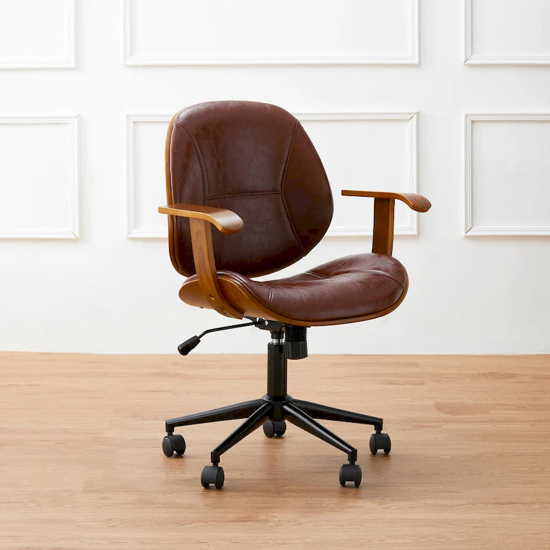 Fauteuil de bureau pivotant réglable en similicuir Glitzhome avec accoudoir, design ergonomique
