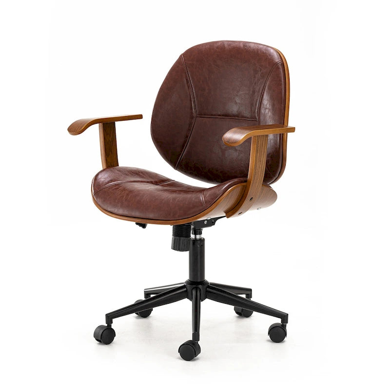 Fauteuil de bureau pivotant réglable en similicuir Glitzhome avec accoudoir, design ergonomique