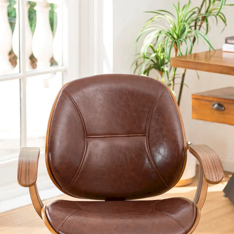 Fauteuil de bureau pivotant réglable en similicuir Glitzhome avec accoudoir, design ergonomique
