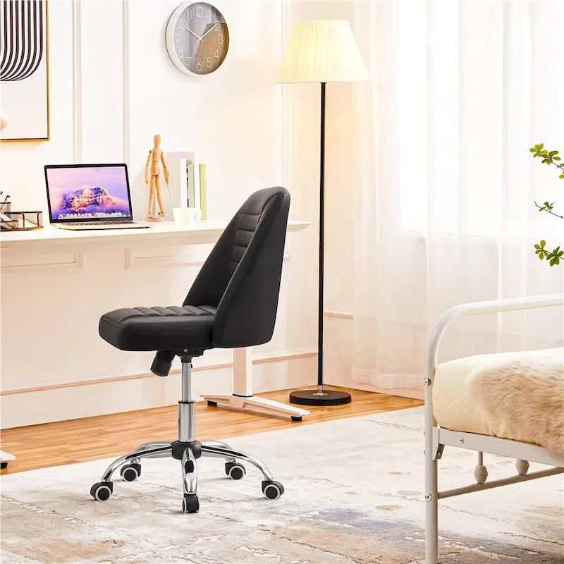Chaise de bureau mi-dossier en similicuir Yaheetech, fauteuil de bureau moderne capitonné sans accoudoirs - N/A