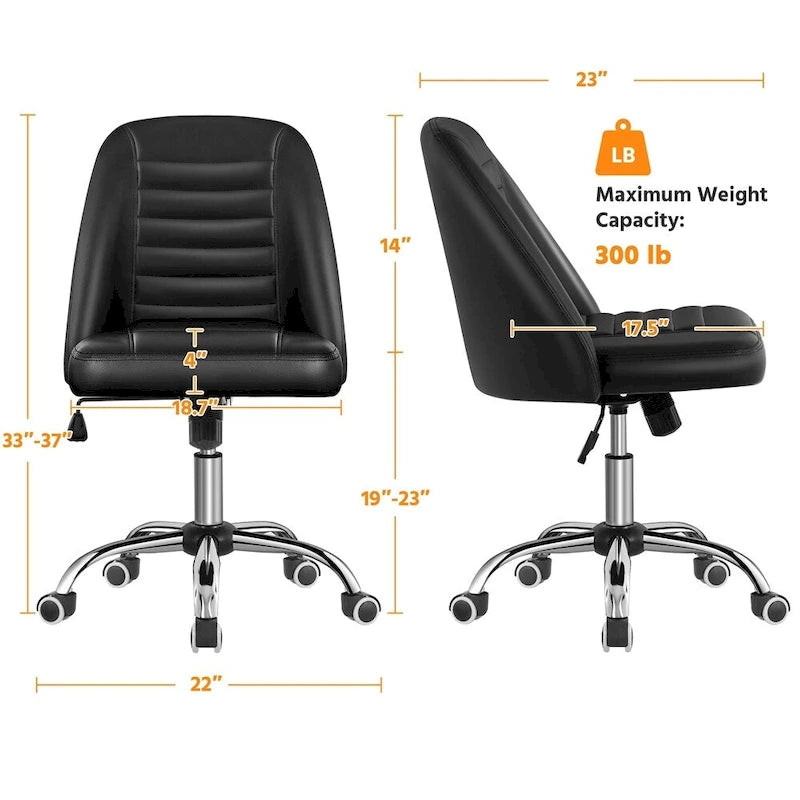 Chaise de bureau mi-dossier en similicuir Yaheetech, fauteuil de bureau moderne capitonné sans accoudoirs - N/A
