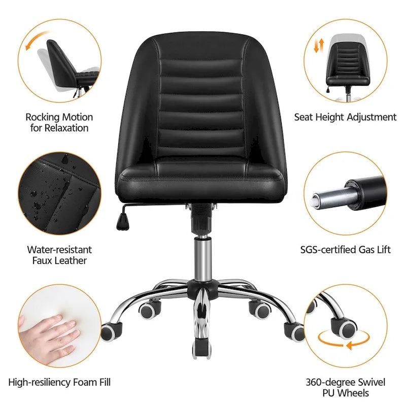 Chaise de bureau mi-dossier en similicuir Yaheetech, fauteuil de bureau moderne capitonné sans accoudoirs - N/A