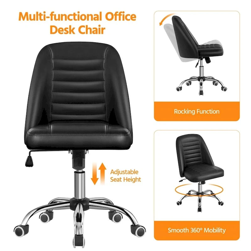 Chaise de bureau mi-dossier en similicuir Yaheetech, fauteuil de bureau moderne capitonné sans accoudoirs - N/A