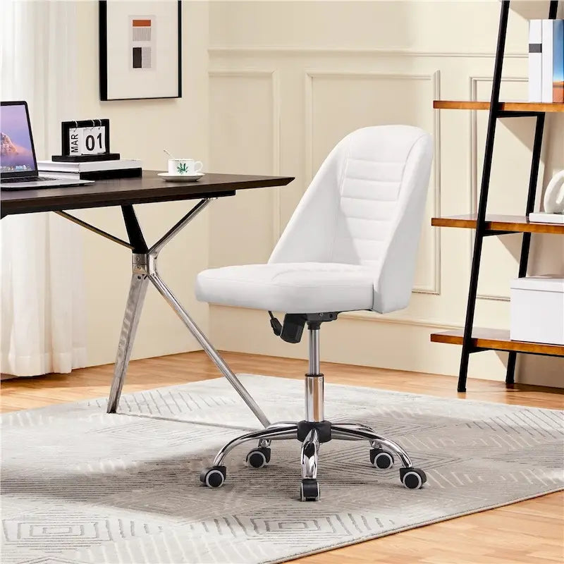 Chaise de bureau mi-dossier en similicuir Yaheetech, fauteuil de bureau moderne capitonné sans accoudoirs - N/A