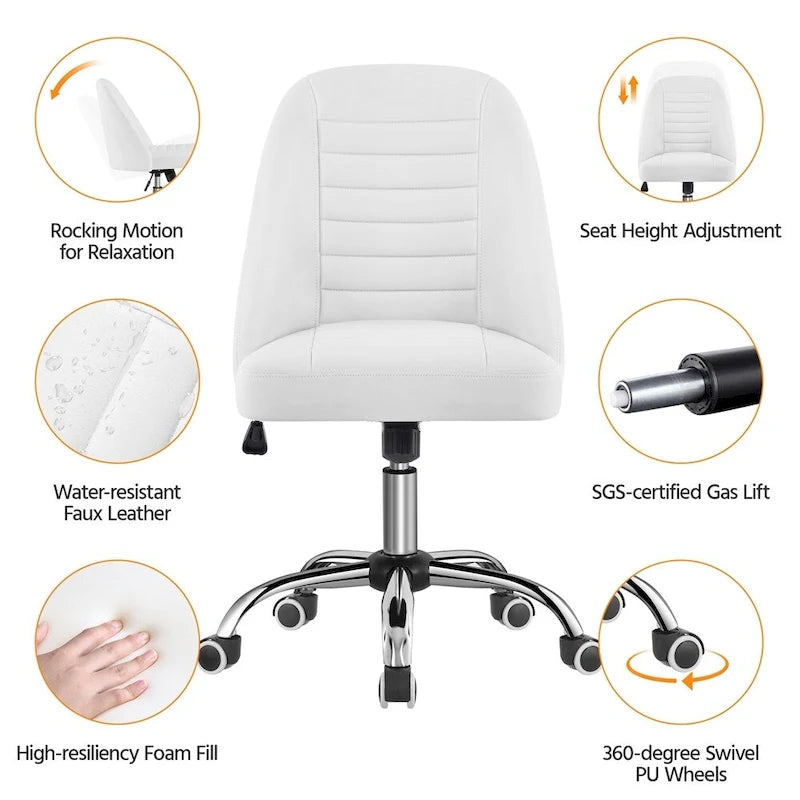 Chaise de bureau mi-dossier en similicuir Yaheetech, fauteuil de bureau moderne capitonné sans accoudoirs - N/A