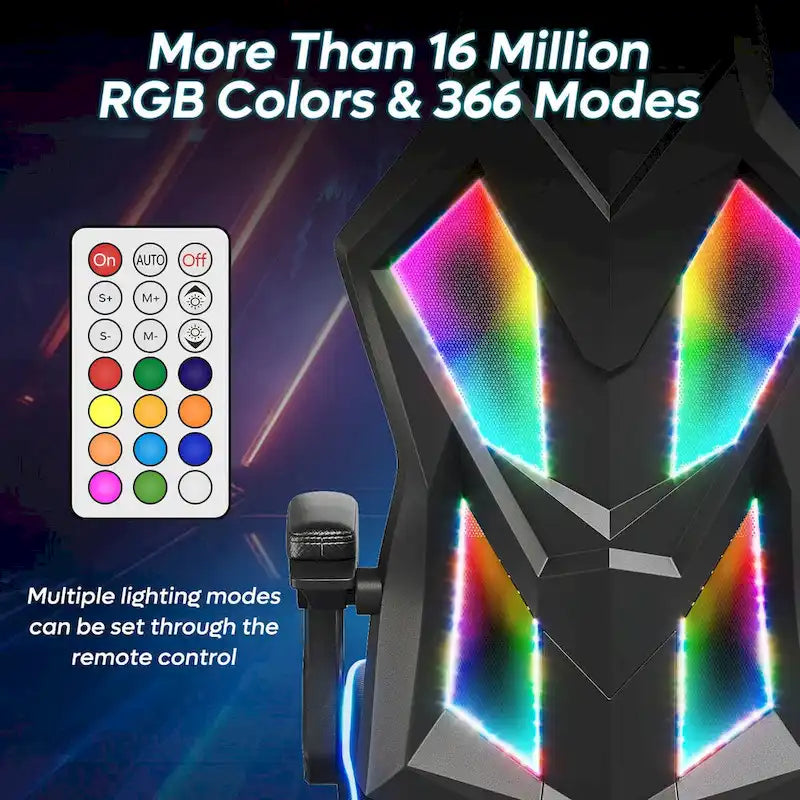 Chaise de jeu ergonomique avec lumières LED RGB, chaise d'ordinateur en tissu ventilé avec coussin à ressorts ensachés et accoudoirs articulés