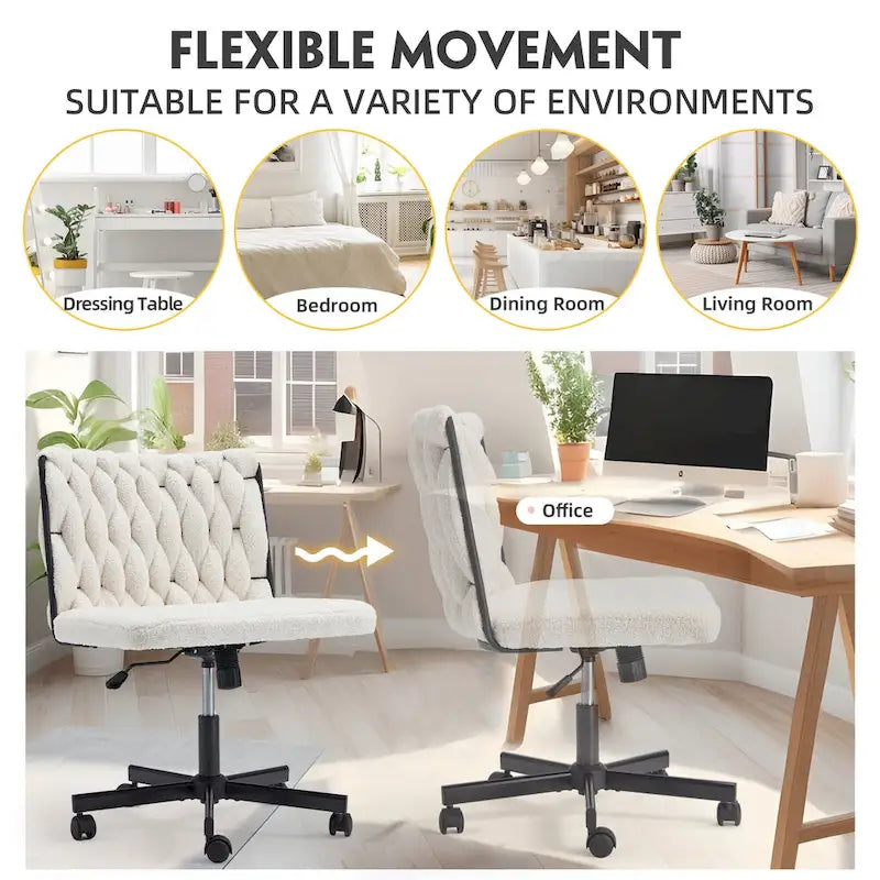 Chaise de bureau EROMMY à pieds croisésChaise sans accoudoirs entrecroisée avec roulettesRéglable en hauteur pour bureau, chambre, salon - S.O.