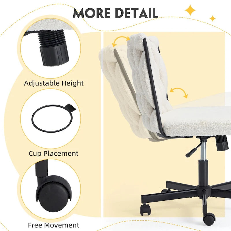 Chaise de bureau EROMMY à pieds croisésChaise sans accoudoirs entrecroisée avec roulettesRéglable en hauteur pour bureau, chambre, salon - S.O.