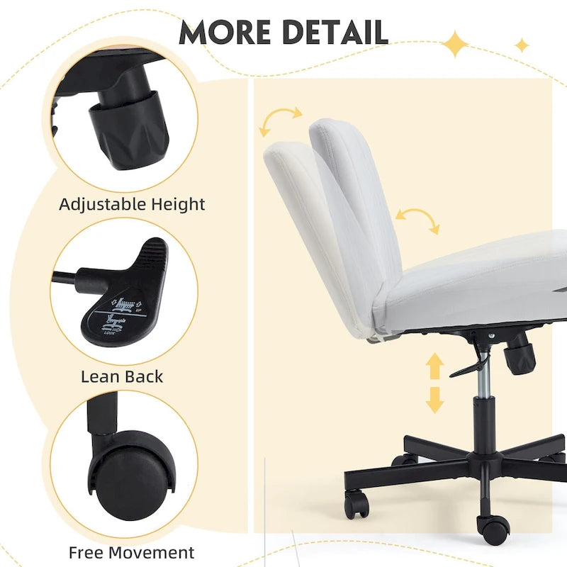 Chaise de bureau EROMMY à pieds croisésChaise sans accoudoirs entrecroisée avec roulettesRéglable en hauteur pour bureau, chambre, salon - S.O.