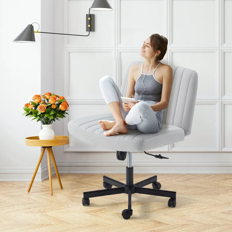 Chaise de bureau EROMMY à pieds croisésChaise sans accoudoirs entrecroisée avec roulettesRéglable en hauteur pour bureau, chambre, salon - S.O.