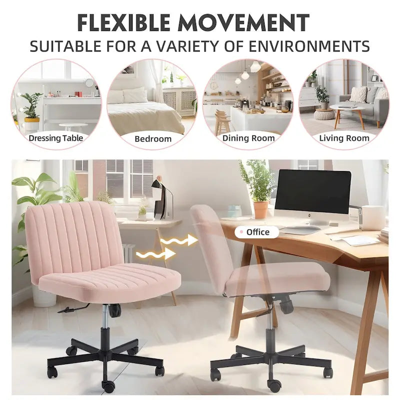 Chaise de bureau EROMMY à pieds croisésChaise sans accoudoirs entrecroisée avec roulettesRéglable en hauteur pour bureau, chambre, salon - S.O.