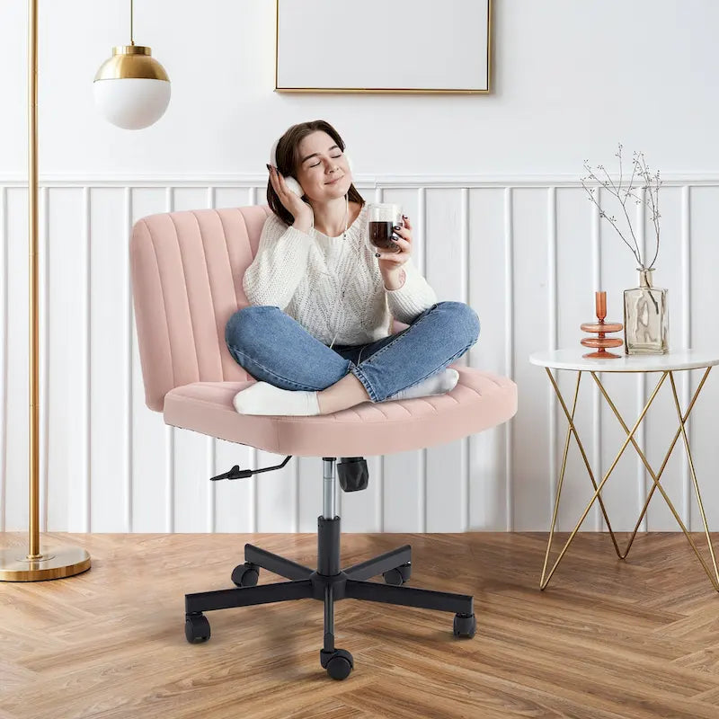 Chaise de bureau EROMMY à pieds croisésChaise sans accoudoirs entrecroisée avec roulettesRéglable en hauteur pour bureau, chambre, salon - S.O.
