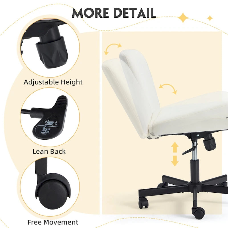 Chaise de bureau EROMMY à pieds croisésChaise sans accoudoirs entrecroisée avec roulettesRéglable en hauteur pour bureau, chambre, salon - S.O.