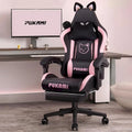 BOSSIN Fauteuil de Gamer avec Oreilles et Coussin Patte de Chat, Chaise d'Ordinateateur Inclinable Mignonne Kawaii pour Fille avec Repose-Pieds