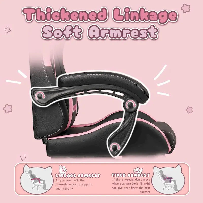 BOSSIN Fauteuil de Gamer avec Oreilles et Coussin Patte de Chat, Chaise d'Ordinateateur Inclinable Mignonne Kawaii pour Fille avec Repose-Pieds
