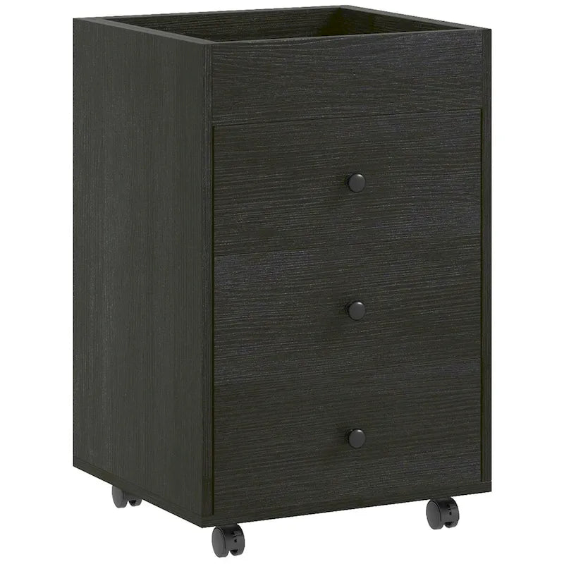 Meuble de rangement de bureau HOMCOM à 3 tiroirs, tiroir de bureau sur roulettes avec plateau amovible, support d'imprimante sous bureau avec rangement