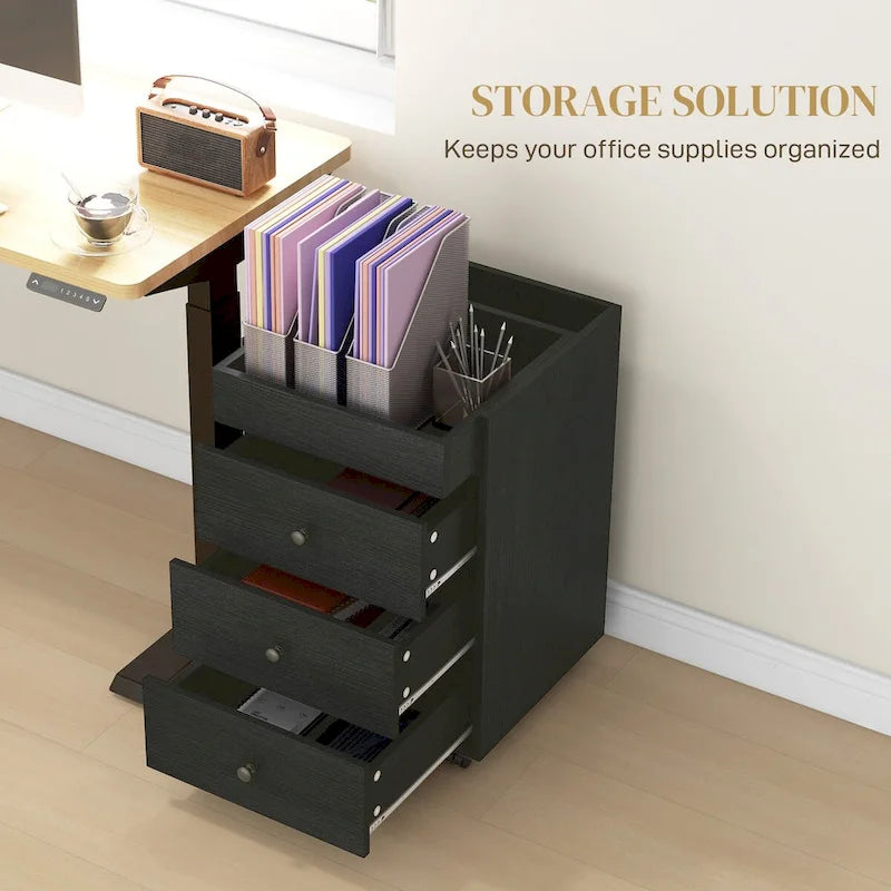 Meuble de rangement de bureau HOMCOM à 3 tiroirs, tiroir de bureau sur roulettes avec plateau amovible, support d'imprimante sous bureau avec rangement