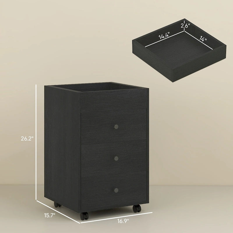 Meuble de rangement de bureau HOMCOM à 3 tiroirs, tiroir de bureau sur roulettes avec plateau amovible, support d'imprimante sous bureau avec rangement