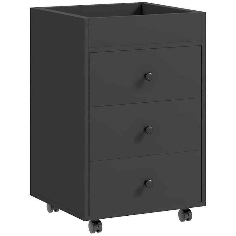 Meuble de rangement de bureau HOMCOM à 3 tiroirs, tiroir de bureau sur roulettes avec plateau amovible, support d'imprimante sous bureau avec rangement