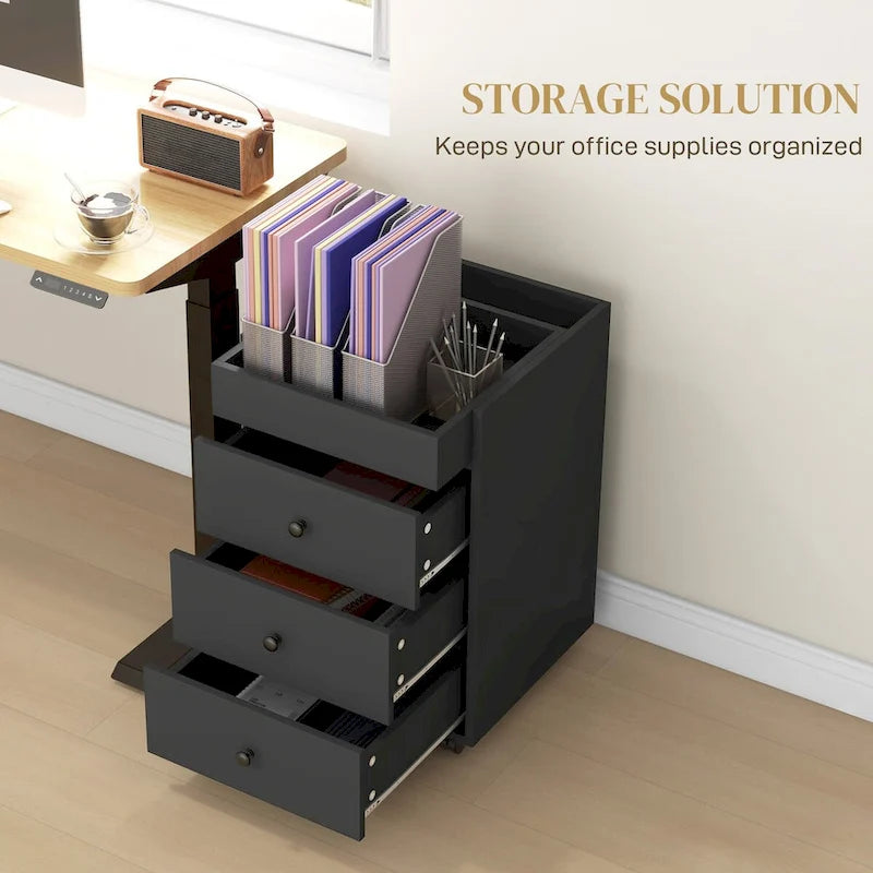 Meuble de rangement de bureau HOMCOM à 3 tiroirs, tiroir de bureau sur roulettes avec plateau amovible, support d'imprimante sous bureau avec rangement