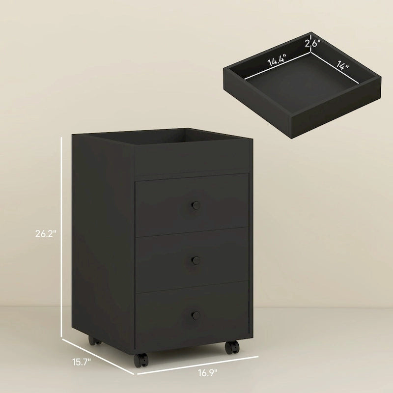Meuble de rangement de bureau HOMCOM à 3 tiroirs, tiroir de bureau sur roulettes avec plateau amovible, support d'imprimante sous bureau avec rangement