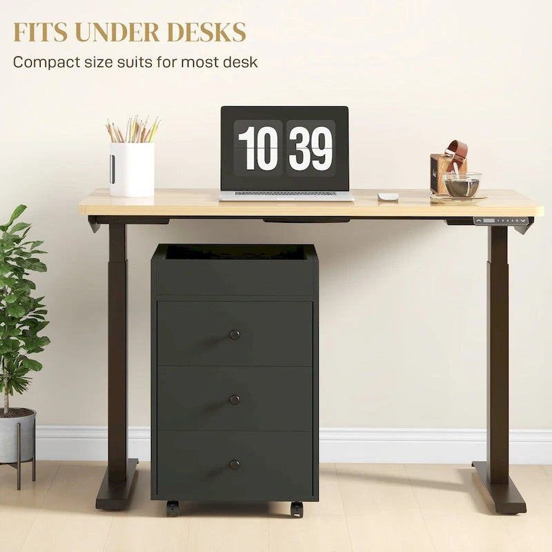 Meuble de rangement de bureau HOMCOM à 3 tiroirs, tiroir de bureau sur roulettes avec plateau amovible, support d'imprimante sous bureau avec rangement