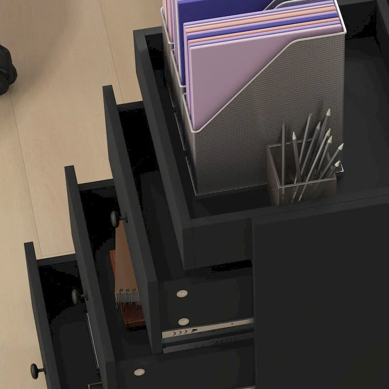 Meuble de rangement de bureau HOMCOM à 3 tiroirs, tiroir de bureau sur roulettes avec plateau amovible, support d'imprimante sous bureau avec rangement