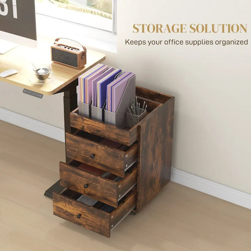 Meuble de rangement de bureau HOMCOM à 3 tiroirs, tiroir de bureau sur roulettes avec plateau amovible, support d'imprimante sous bureau avec rangement