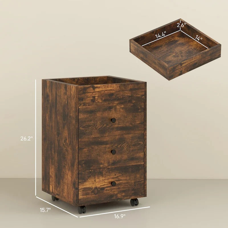 Meuble de rangement de bureau HOMCOM à 3 tiroirs, tiroir de bureau sur roulettes avec plateau amovible, support d'imprimante sous bureau avec rangement