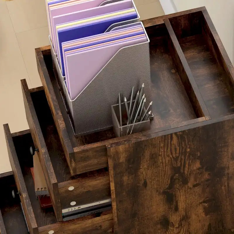 Meuble de rangement de bureau HOMCOM à 3 tiroirs, tiroir de bureau sur roulettes avec plateau amovible, support d'imprimante sous bureau avec rangement