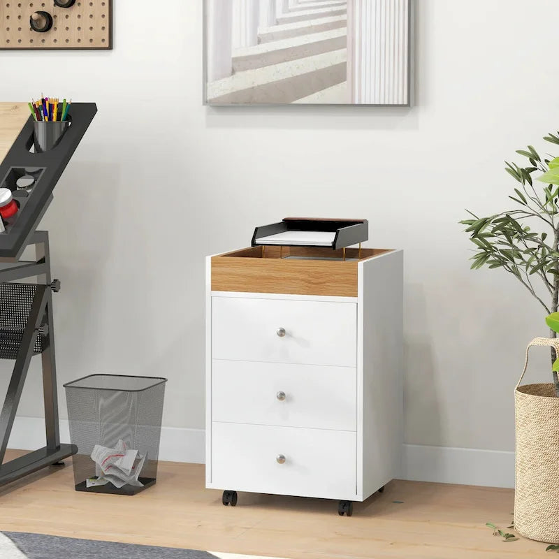 Meuble de rangement de bureau HOMCOM à 3 tiroirs, tiroir de bureau sur roulettes avec plateau amovible, support d'imprimante sous bureau avec rangement