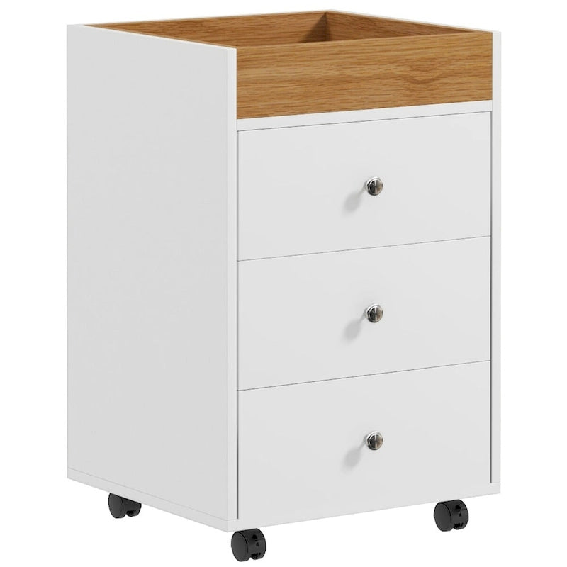 Meuble de rangement de bureau HOMCOM à 3 tiroirs, tiroir de bureau sur roulettes avec plateau amovible, support d'imprimante sous bureau avec rangement