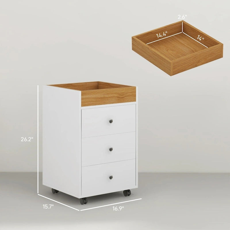 Meuble de rangement de bureau HOMCOM à 3 tiroirs, tiroir de bureau sur roulettes avec plateau amovible, support d'imprimante sous bureau avec rangement