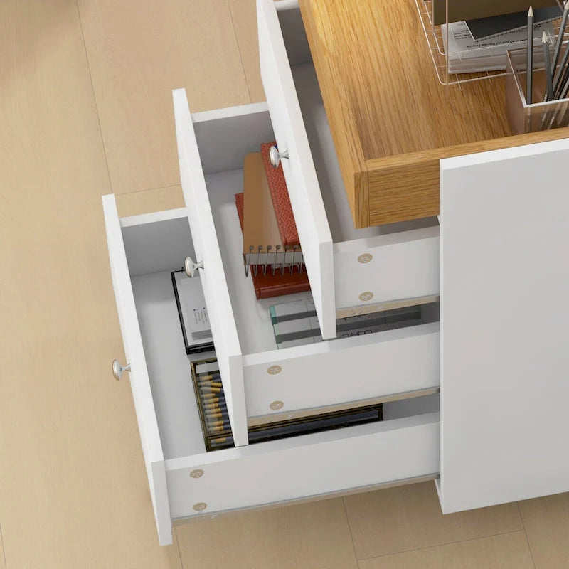 Meuble de rangement de bureau HOMCOM à 3 tiroirs, tiroir de bureau sur roulettes avec plateau amovible, support d'imprimante sous bureau avec rangement