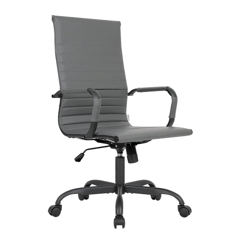 Chaise de bureau pivotante à dossier haut réglable en cuir côtelé Harris avec cadre en métal noir pour la maison, la salle de conférence ou le bureau