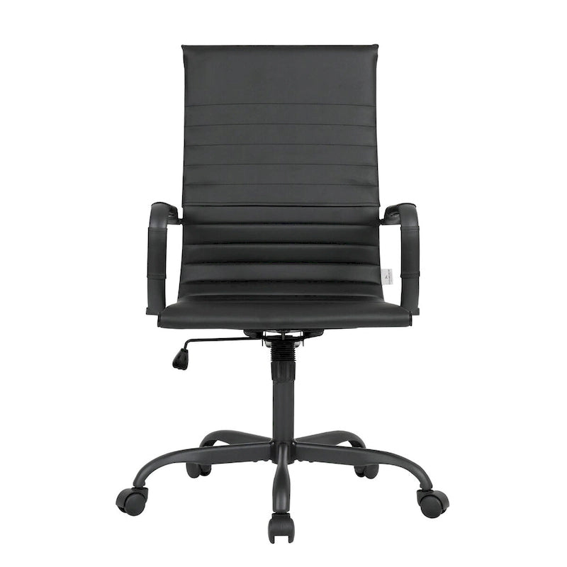 Chaise de bureau pivotante à dossier haut réglable en cuir côtelé Harris avec cadre en métal noir pour la maison, la salle de conférence ou le bureau