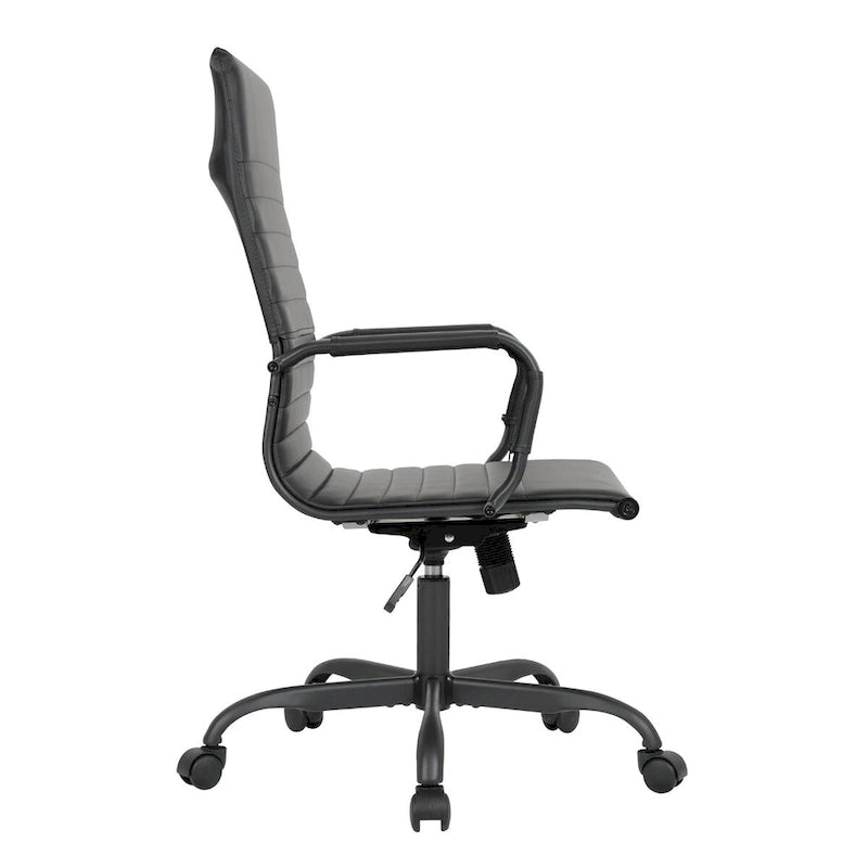 Chaise de bureau pivotante à dossier haut réglable en cuir côtelé Harris avec cadre en métal noir pour la maison, la salle de conférence ou le bureau