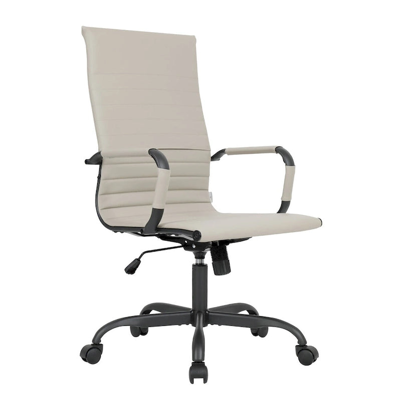 Chaise de bureau pivotante à dossier haut réglable en cuir côtelé Harris avec cadre en métal noir pour la maison, la salle de conférence ou le bureau