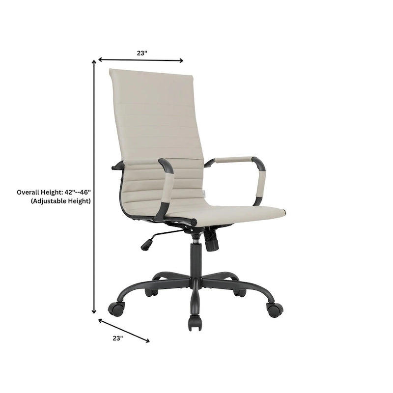 Chaise de bureau pivotante à dossier haut réglable en cuir côtelé Harris avec cadre en métal noir pour la maison, la salle de conférence ou le bureau