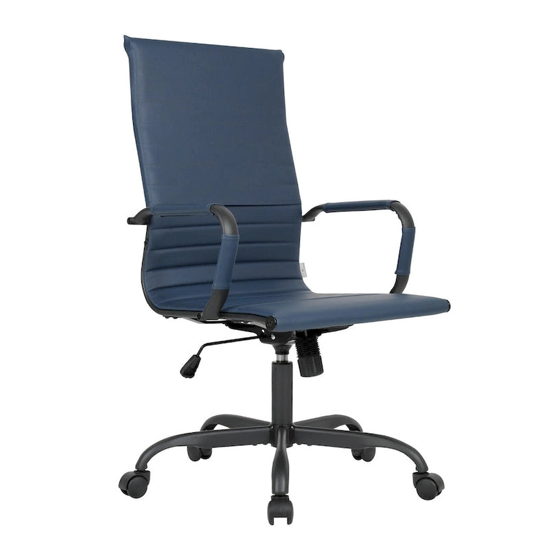 Chaise de bureau pivotante à dossier haut réglable en cuir côtelé Harris avec cadre en métal noir pour la maison, la salle de conférence ou le bureau