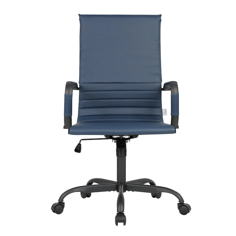 Chaise de bureau pivotante à dossier haut réglable en cuir côtelé Harris avec cadre en métal noir pour la maison, la salle de conférence ou le bureau