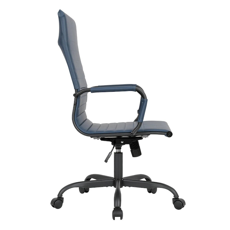 Chaise de bureau pivotante à dossier haut réglable en cuir côtelé Harris avec cadre en métal noir pour la maison, la salle de conférence ou le bureau