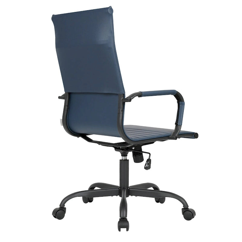 Chaise de bureau pivotante à dossier haut réglable en cuir côtelé Harris avec cadre en métal noir pour la maison, la salle de conférence ou le bureau