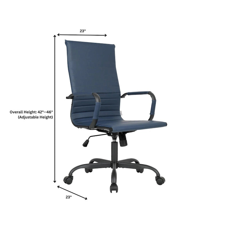 Chaise de bureau pivotante à dossier haut réglable en cuir côtelé Harris avec cadre en métal noir pour la maison, la salle de conférence ou le bureau