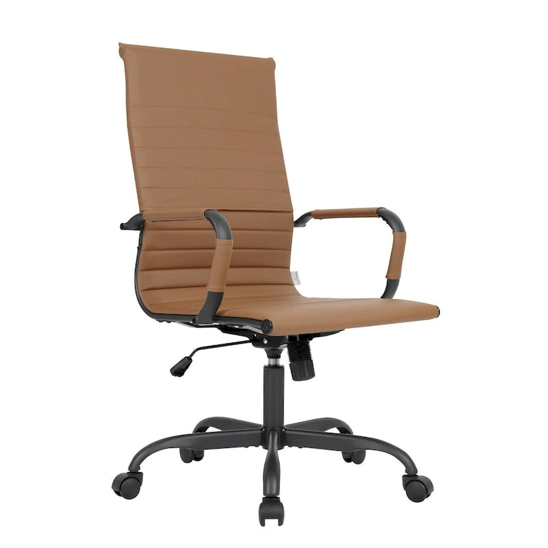 Chaise de bureau pivotante à dossier haut réglable en cuir côtelé Harris avec cadre en métal noir pour la maison, la salle de conférence ou le bureau