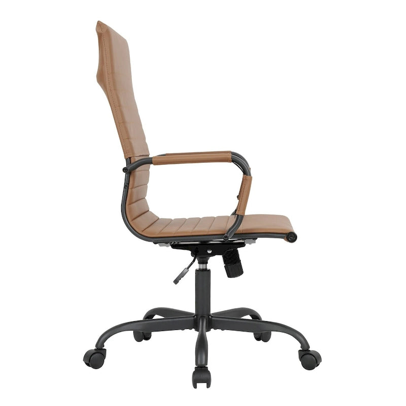 Chaise de bureau pivotante à dossier haut réglable en cuir côtelé Harris avec cadre en métal noir pour la maison, la salle de conférence ou le bureau