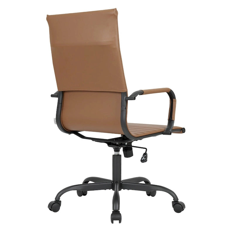 Chaise de bureau pivotante à dossier haut réglable en cuir côtelé Harris avec cadre en métal noir pour la maison, la salle de conférence ou le bureau