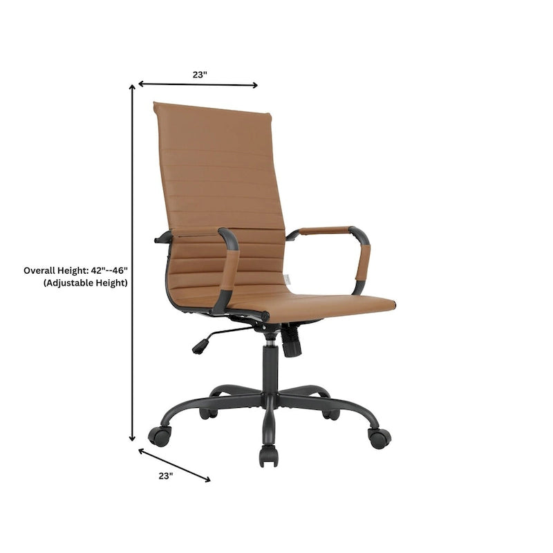 Chaise de bureau pivotante à dossier haut réglable en cuir côtelé Harris avec cadre en métal noir pour la maison, la salle de conférence ou le bureau