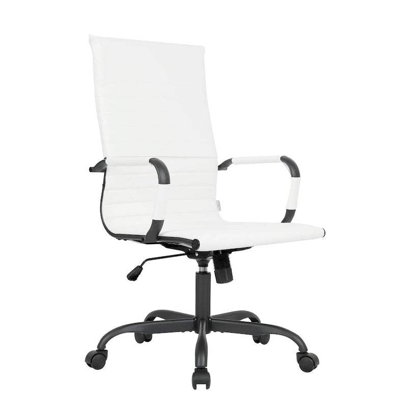 Chaise de bureau pivotante à dossier haut réglable en cuir côtelé Harris avec cadre en métal noir pour la maison, la salle de conférence ou le bureau